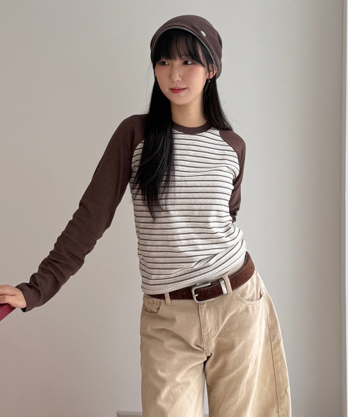 HAVISM(ヘビズム)の「H STRIPE ラグラン長袖Tシャツ(ブラウン)(Tシャツ/カットソー・レディース・その他・FREE)」の2枚目の写真
