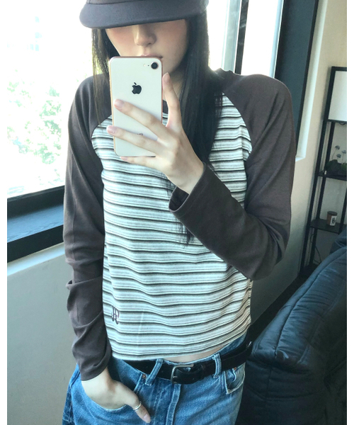 HAVISM(ヘビズム)の「H STRIPE ラグラン長袖Tシャツ(ブラウン)(Tシャツ/カットソー・レディース・その他・FREE)」の3枚目の写真
