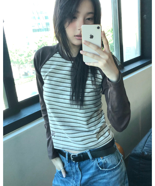 HAVISM(ヘビズム)の「H STRIPE ラグラン長袖Tシャツ(ブラウン)(Tシャツ/カットソー・レディース・その他・FREE)」の4枚目の写真