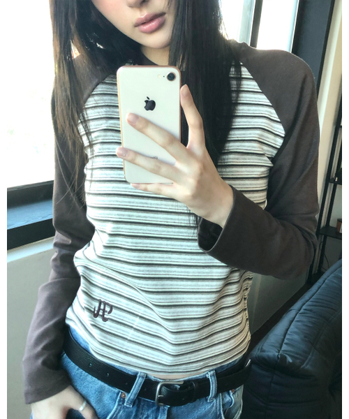 HAVISM(ヘビズム)の「H STRIPE ラグラン長袖Tシャツ(ブラウン)(Tシャツ/カットソー・レディース・その他・FREE)」の5枚目の写真