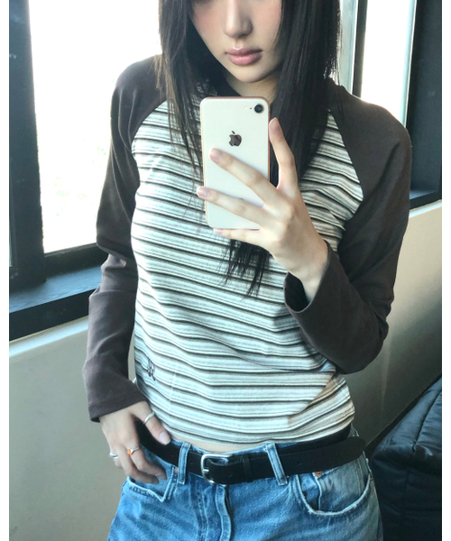 HAVISM(ヘビズム)の「H STRIPE ラグラン長袖Tシャツ(ブラウン)(Tシャツ/カットソー・レディース・その他・FREE)」の6枚目の写真