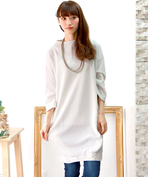 REAL CUBE（リアルキューブ）の「CYNICAL 裾タックシンプル七分袖ワンピース（ワンピース・レディース・オフホワイト/ブルー・02）」の2枚目の写真