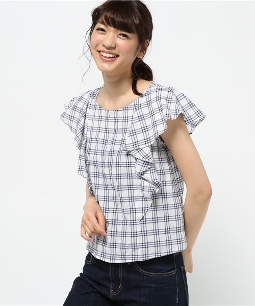 LIMITLESS LUXURY（リミットレスラグジュアリー）の「ラッフルブラウス◆（シャツ/ブラウス・レディース・ホワイト/ネイビー/ブルー系その他・FREE）」の12枚目の写真