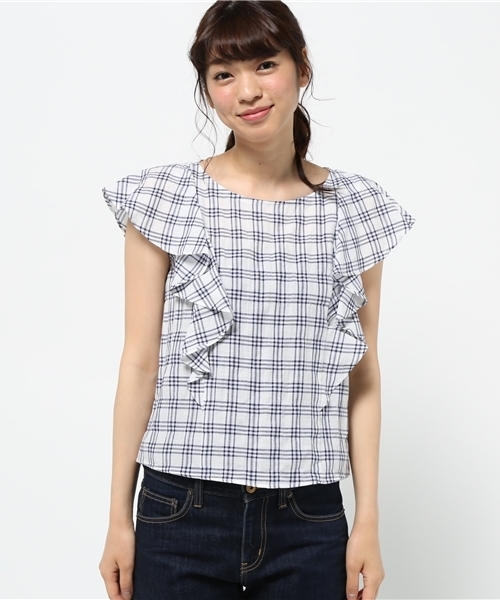 LIMITLESS LUXURY（リミットレスラグジュアリー）の「ラッフルブラウス◆（シャツ/ブラウス・レディース・ホワイト/ネイビー/ブルー系その他・FREE）」の8枚目の写真