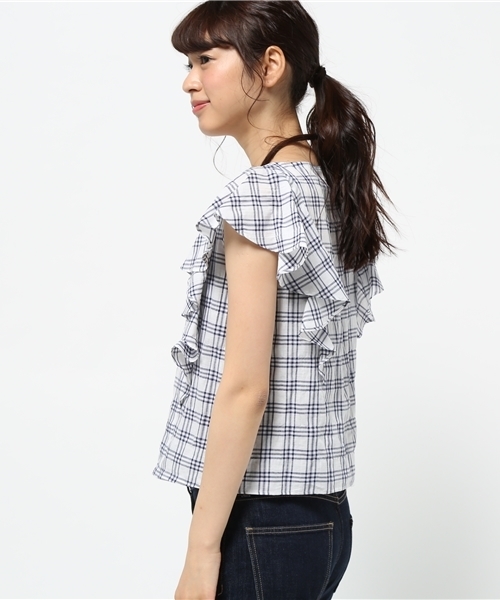 LIMITLESS LUXURY（リミットレスラグジュアリー）の「ラッフルブラウス◆（シャツ/ブラウス・レディース・ホワイト/ネイビー/ブルー系その他・FREE）」の9枚目の写真