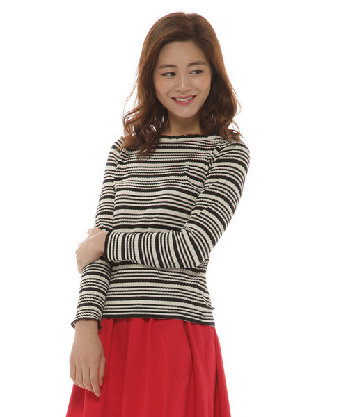 SWINGLE（スウィングル）の「チビフリルボーダーラグランプルオーバー◆（Tシャツ/カットソー・レディース・ブラック系その他/グレー系その他・SMALL）」の2枚目の写真