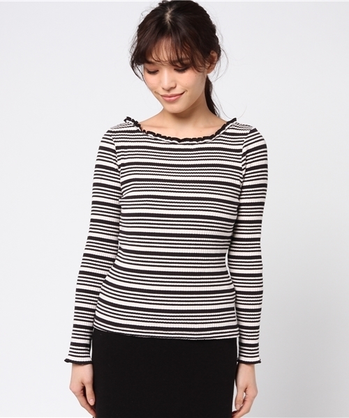 SWINGLE（スウィングル）の「チビフリルボーダーラグランプルオーバー◆（Tシャツ/カットソー・レディース・ブラック系その他/グレー系その他・SMALL）」の11枚目の写真