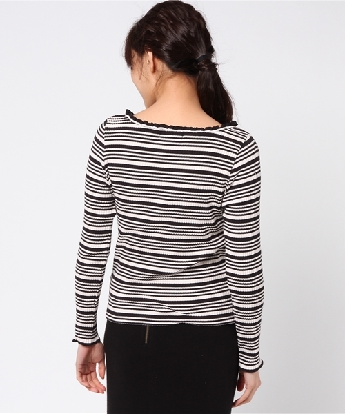 SWINGLE（スウィングル）の「チビフリルボーダーラグランプルオーバー◆（Tシャツ/カットソー・レディース・ブラック系その他/グレー系その他・SMALL）」の6枚目の写真