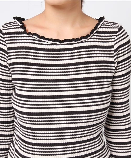 SWINGLE（スウィングル）の「チビフリルボーダーラグランプルオーバー◆（Tシャツ/カットソー・レディース・ブラック系その他/グレー系その他・SMALL）」の7枚目の写真