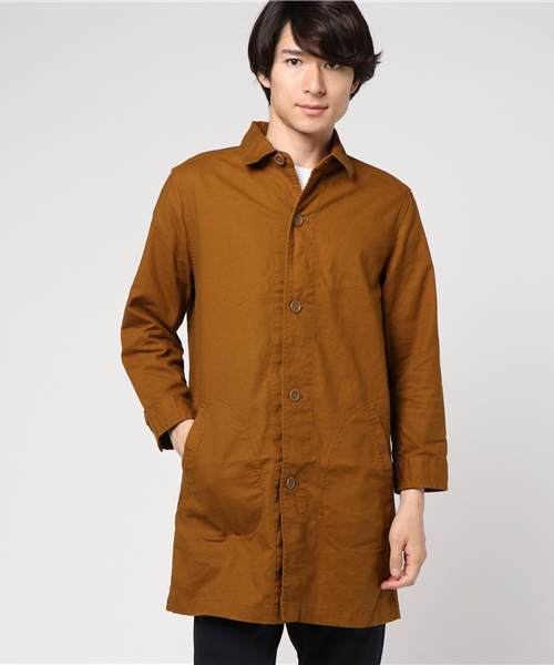 SHIPS JET BLUE(シップスジェットブルー)の「SHIPS JET BLUE: コットンリネン ショップコート 7スリーブ(ステンカラーコート・メンズ・オリーブ/キャメル/ネイビー・MEDIUM/X-LARGE/SMALL/LARGE)」の4枚目の写真