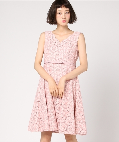 Dorry Doll ドリードール の 結婚式 お呼ばれ対応ワンピース 女子会 Dorrydoll 花柄刺繍レース デコルテスカラ編みフレアー ワンピース ドレス Wear