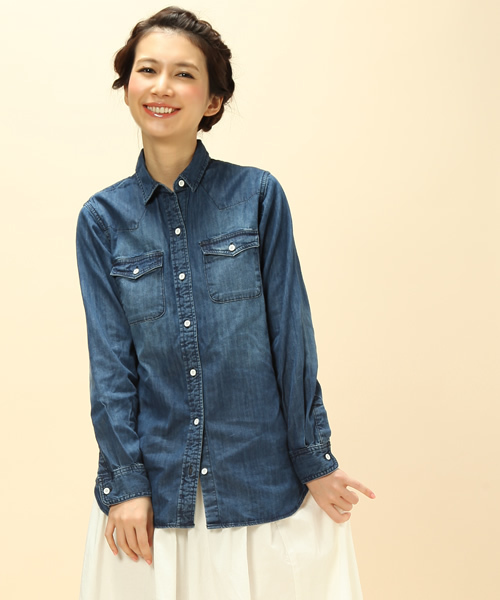 coen(コーエン)の「デニムワークシャツ(シャツ/ブラウス・レディース・Navy・MEDIUM/LARGE)」の1枚目の写真