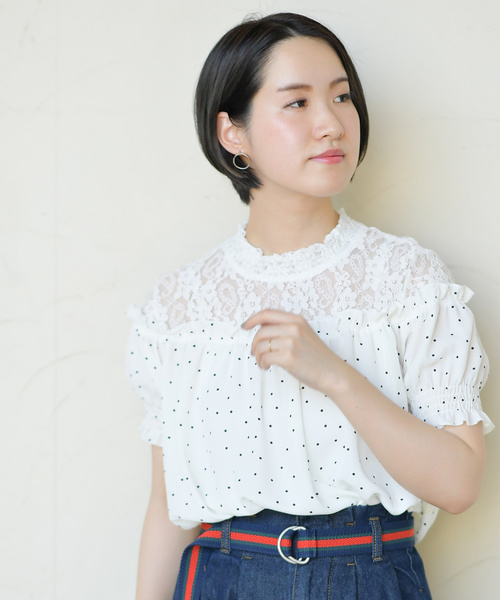 Rps アールピーエス の レース切替半袖フリルブラウス シャツ ブラウス Wear