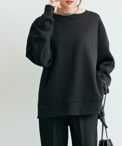 coca（coca）（コカ）の「裏起毛サイドスリットスウェットトップス（スウェット・レディース・ブラック/グレー/アイボリー/チャコール/ブラウン・ONE SIZE）」の2枚目の写真