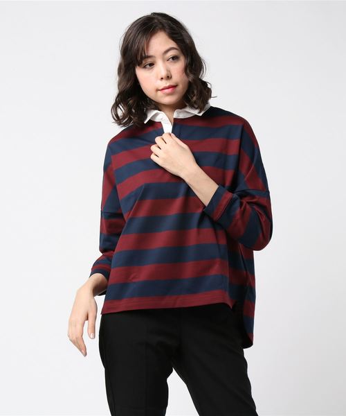 Traditional Weatherwear(トラディショナルウェザーウェア)の「ビッグ ラグビーシャツ(ポロシャツ・レディース・ベージュ系その他/レッド系その他・S)」の2枚目の写真