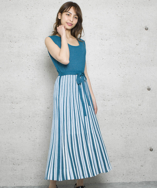LUGG NAGG(ラグナグ)の「【Jewelobe/ ジュエローブ】ストライプノースリーブニットワンピース(ワンピース・レディース・パープル/ブルー/ベージュ・FREE)」の2枚目の写真