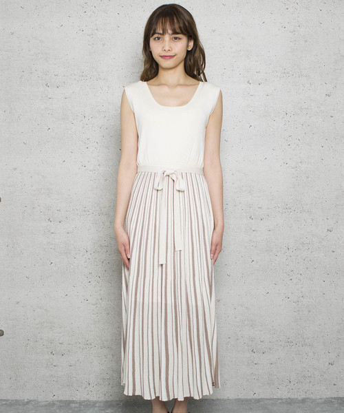 LUGG NAGG(ラグナグ)の「【Jewelobe/ ジュエローブ】ストライプノースリーブニットワンピース(ワンピース・レディース・パープル/ブルー/ベージュ・FREE)」の4枚目の写真