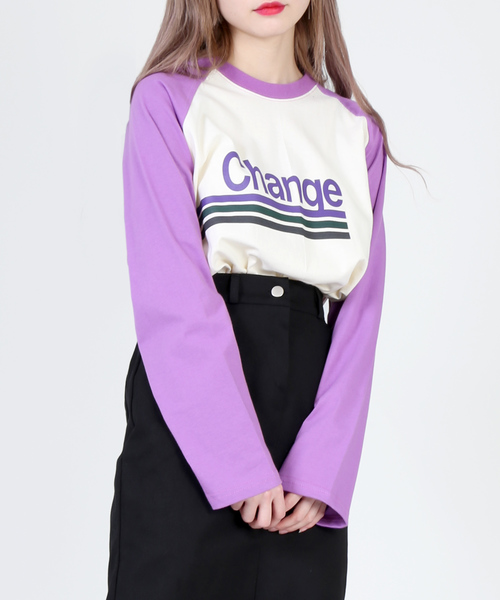 DING（ディング）の「DING/ChangeビッグラグランTシャツ（Tシャツ/カットソー・レディース・パープル/ライム・FREE）」の2枚目の写真