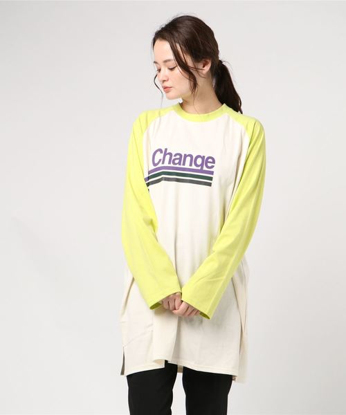 DING（ディング）の「DING/ChangeビッグラグランTシャツ（Tシャツ/カットソー・レディース・パープル/ライム・FREE）」の6枚目の写真