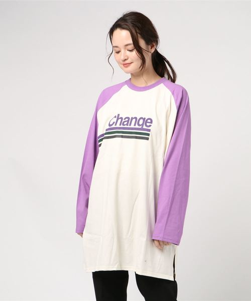 DING（ディング）の「DING/ChangeビッグラグランTシャツ（Tシャツ/カットソー・レディース・パープル/ライム・FREE）」の5枚目の写真