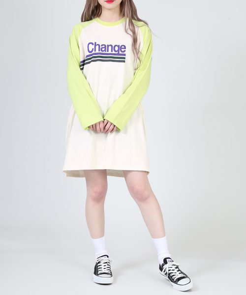 DING（ディング）の「DING/ChangeビッグラグランTシャツ（Tシャツ/カットソー・レディース・パープル/ライム・FREE）」の8枚目の写真