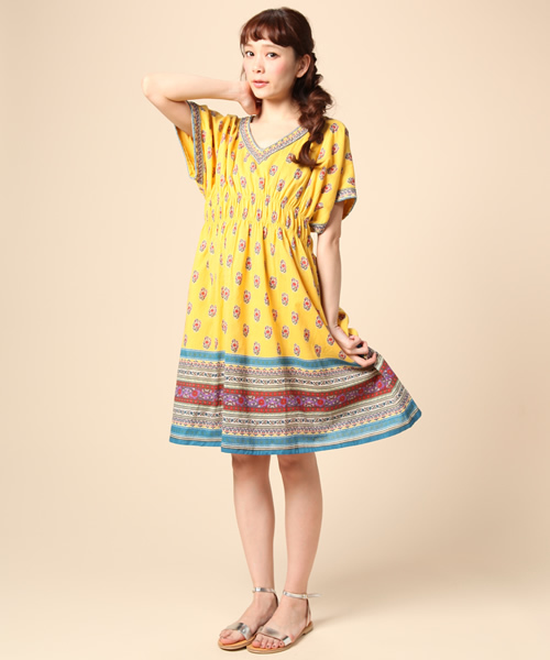 green label relaxing(グリーンレーベルリラクシング)の「INDIA FLW/PRT BEADS ワンピース(ワンピース・レディース・オフホワイト/ブラック/イエロー・FREE)」の13枚目の写真