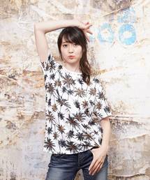 パームツリープリントクルーネックTシャツ(KU)