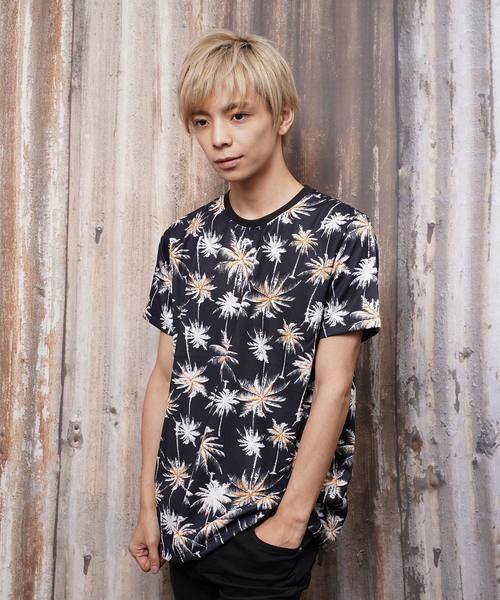 おしゃれスタ(オシャレスタ)の「パームツリープリントクルーネックTシャツ(KU)(Tシャツ/カットソー・メンズ・ホワイト/ブラック・M/L)」の6枚目の写真