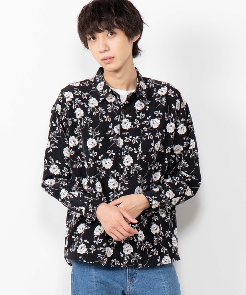 WEGO（ウィゴー）の「WEGO/ダークフラワーシャツ（シャツ/ブラウス・メンズ・ブラック/ブラック系その他・MEDIUM/LARGE）」の2枚目の写真