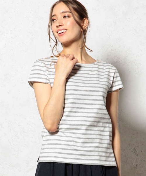 green label relaxing（グリーンレーベルリラクシング）の「GC カタアキ BOR S/SL POカットソー（Tシャツ/カットソー・レディース・オフホワイト/ブラック/コバルトブルー・フリー）」の2枚目の写真