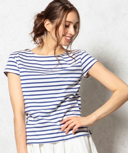 green label relaxing（グリーンレーベルリラクシング）の「GC カタアキ BOR S/SL POカットソー（Tシャツ/カットソー・レディース・オフホワイト/ブラック/コバルトブルー・フリー）」の3枚目の写真