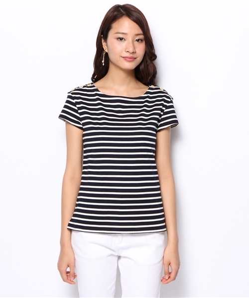 green label relaxing（グリーンレーベルリラクシング）の「GC カタアキ BOR S/SL POカットソー（Tシャツ/カットソー・レディース・オフホワイト/ブラック/コバルトブルー・フリー）」の8枚目の写真