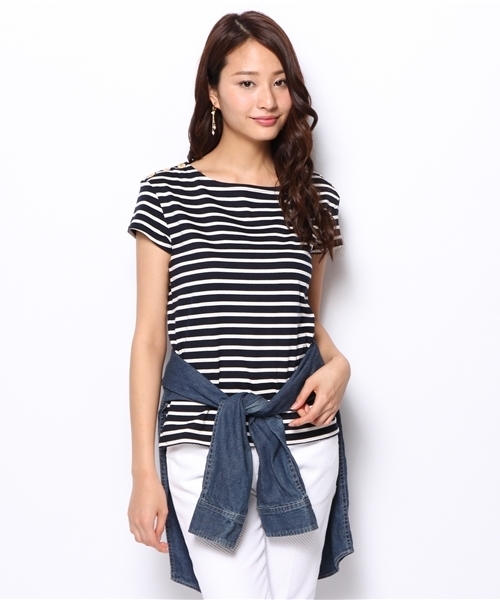 green label relaxing（グリーンレーベルリラクシング）の「GC カタアキ BOR S/SL POカットソー（Tシャツ/カットソー・レディース・オフホワイト/ブラック/コバルトブルー・フリー）」の7枚目の写真