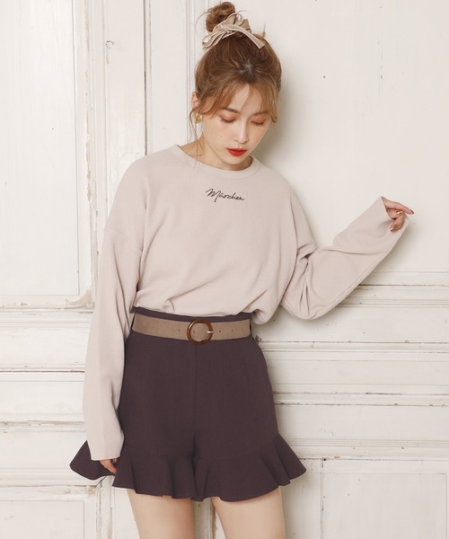 one after another NICE CLAUP(ワンアフターアナザーナイスクラップ)の「太ベルト付きフリルショートパンツ(その他パンツ・レディース・ブラック系その他/ブラウン/ブラウン系その他/カーキ・FREE)」の12枚目の写真