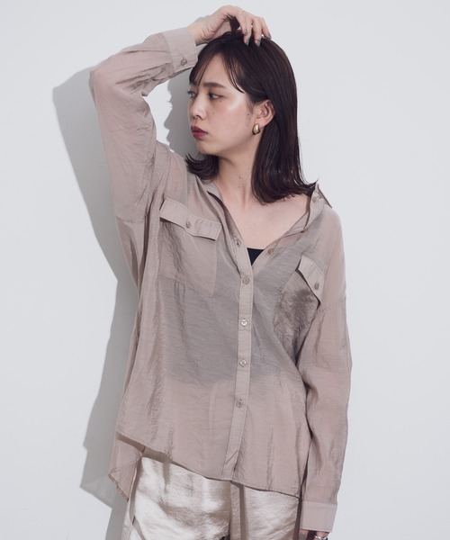Aunt Marie's（アントマリーズ）の「AUNT MARIE'S シアーロングスリーブシャツ（シャツ/ブラウス・レディース・ブラック/ベージュ/ライトグリーン/ナチュラル・FREE）」の2枚目の写真