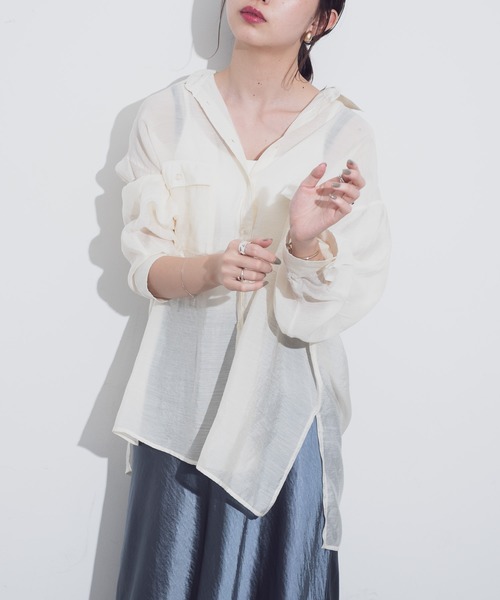 Aunt Marie's（アントマリーズ）の「AUNT MARIE'S シアーロングスリーブシャツ（シャツ/ブラウス・レディース・ブラック/ベージュ/ライトグリーン/ナチュラル・FREE）」の3枚目の写真