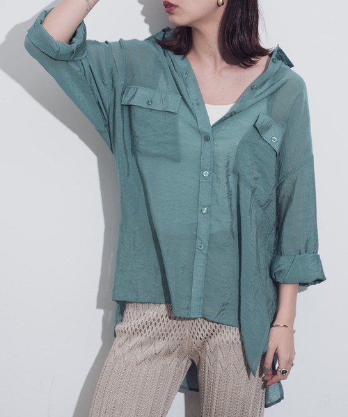 Aunt Marie's（アントマリーズ）の「AUNT MARIE'S シアーロングスリーブシャツ（シャツ/ブラウス・レディース・ブラック/ベージュ/ライトグリーン/ナチュラル・FREE）」の4枚目の写真