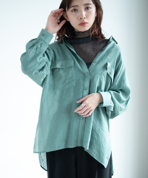 Aunt Marie's（アントマリーズ）の「AUNT MARIE'S シアーロングスリーブシャツ（シャツ/ブラウス・レディース・ブラック/ベージュ/ライトグリーン/ナチュラル・FREE）」の6枚目の写真