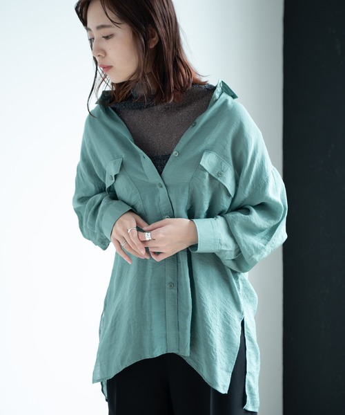 Aunt Marie's（アントマリーズ）の「AUNT MARIE'S シアーロングスリーブシャツ（シャツ/ブラウス・レディース・ブラック/ベージュ/ライトグリーン/ナチュラル・FREE）」の7枚目の写真
