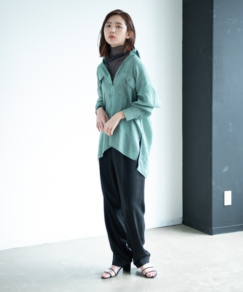 Aunt Marie's（アントマリーズ）の「AUNT MARIE'S シアーロングスリーブシャツ（シャツ/ブラウス・レディース・ブラック/ベージュ/ライトグリーン/ナチュラル・FREE）」の5枚目の写真