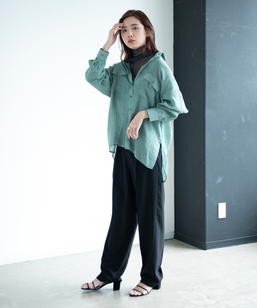 Aunt Marie's（アントマリーズ）の「AUNT MARIE'S シアーロングスリーブシャツ（シャツ/ブラウス・レディース・ブラック/ベージュ/ライトグリーン/ナチュラル・FREE）」の9枚目の写真