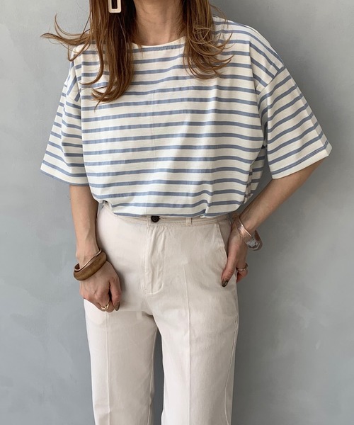 LE MORE(リモア)の「ボーダールーズTEE(Tシャツ/カットソー・レディース・ベージュ/サックスブルー/ミント・FREE)」の3枚目の写真