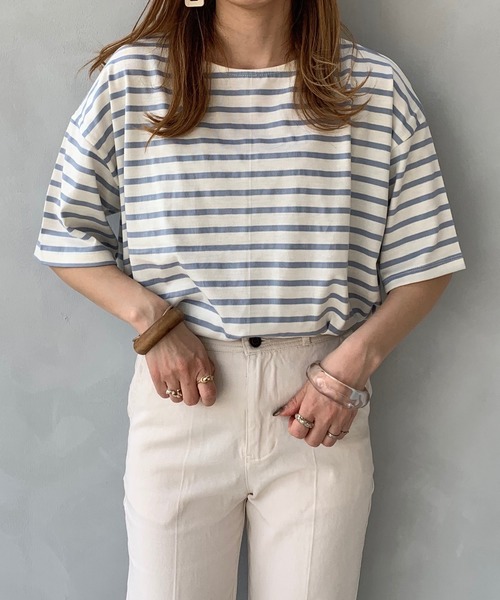 LE MORE(リモア)の「ボーダールーズTEE(Tシャツ/カットソー・レディース・ベージュ/サックスブルー/ミント・FREE)」の4枚目の写真