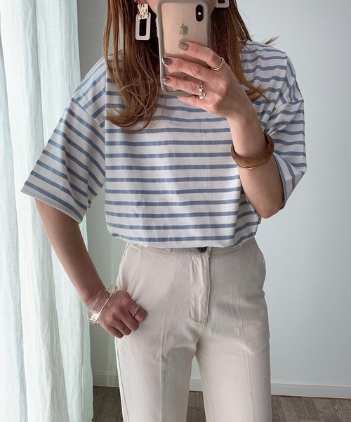 LE MORE(リモア)の「ボーダールーズTEE(Tシャツ/カットソー・レディース・ベージュ/サックスブルー/ミント・FREE)」の8枚目の写真