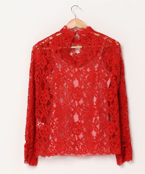 Prefer SHIPS（プリファーシップス）の「AVERY ROW:Stand collar lace BL（シャツ/ブラウス・レディース・レッド・ONE SIZE）」の2枚目の写真