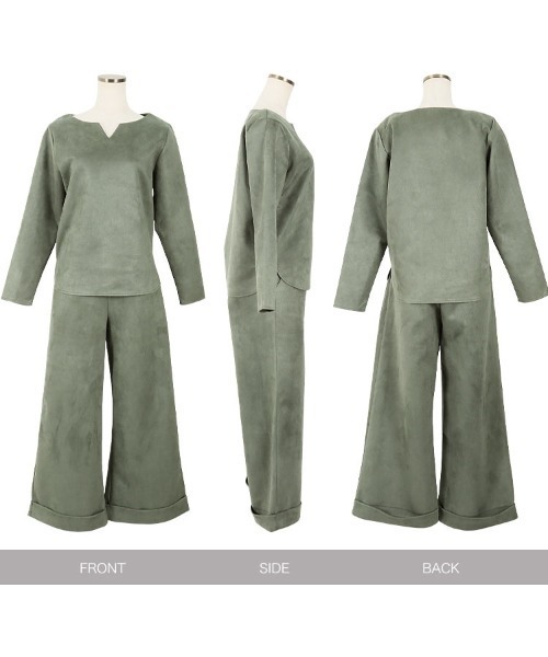 KOBE LETTUCE（コウベレタス）の「フェイクスエードセットアップ（セットアップ・レディース・ライトグレー/モスグリーン・FREE）」の6枚目の写真