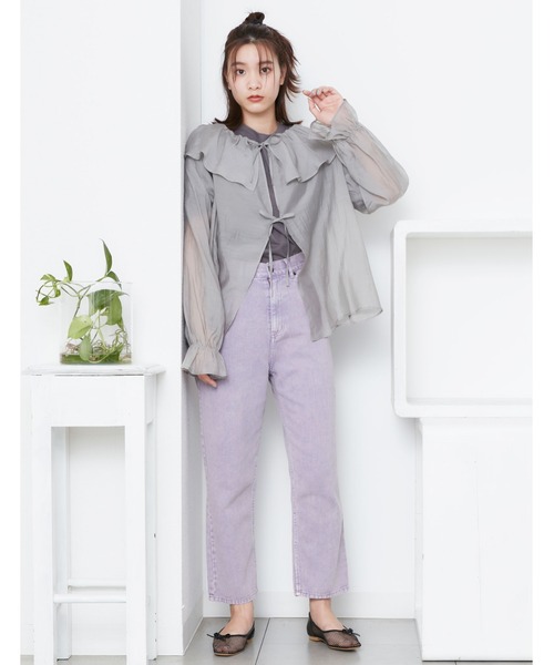 POU DOU DOU（プードゥドゥ）の「シアーラッフルカラー2wayブラウス（シャツ/ブラウス・レディース・モカ/ライトグレー/ブラック・3）」の4枚目の写真