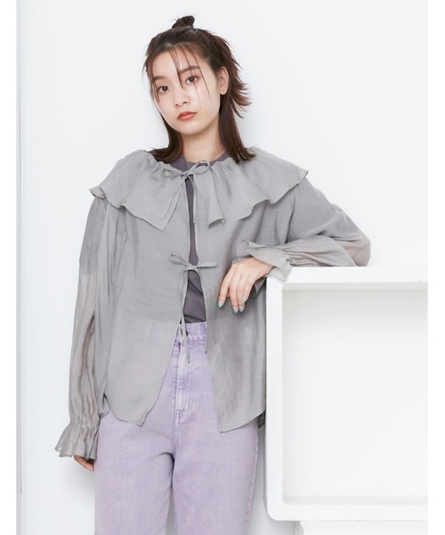 POU DOU DOU（プードゥドゥ）の「シアーラッフルカラー2wayブラウス（シャツ/ブラウス・レディース・モカ/ライトグレー/ブラック・3）」の6枚目の写真