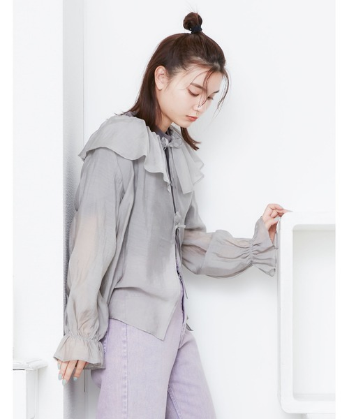 POU DOU DOU（プードゥドゥ）の「シアーラッフルカラー2wayブラウス（シャツ/ブラウス・レディース・モカ/ライトグレー/ブラック・3）」の7枚目の写真