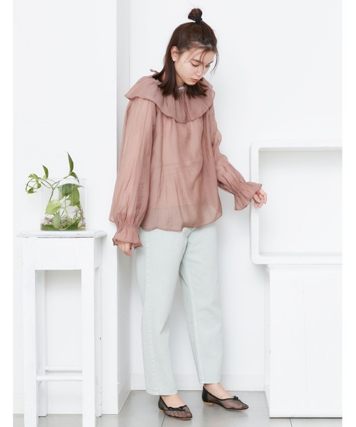 POU DOU DOU（プードゥドゥ）の「シアーラッフルカラー2wayブラウス（シャツ/ブラウス・レディース・モカ/ライトグレー/ブラック・3）」の10枚目の写真